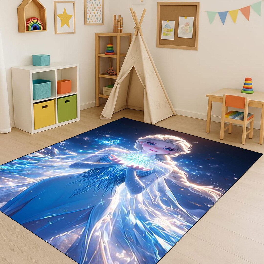 Frozen Rug Frozen Elsa Rug: Sparkling Princess Carpet, Magical Snow Decor - Etsy