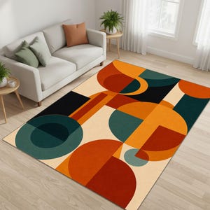 Tappeto geometrico – Mid-Century Modern verde acqua, arancione e beige