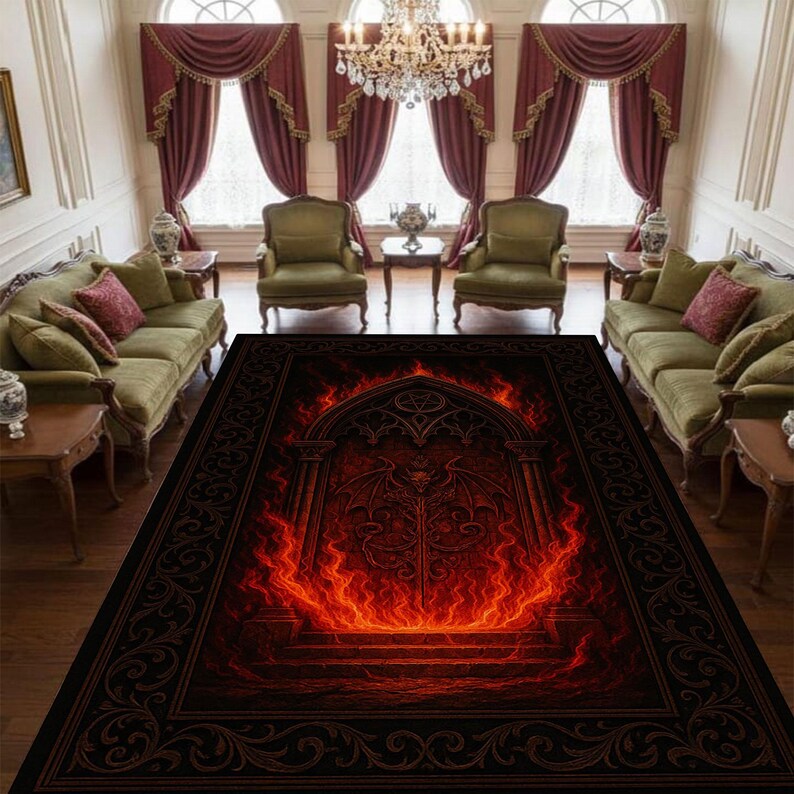 A Rug Hell Hell Gate Gothic Rug | Fiery Demon Door, Occult Decor - Etsy