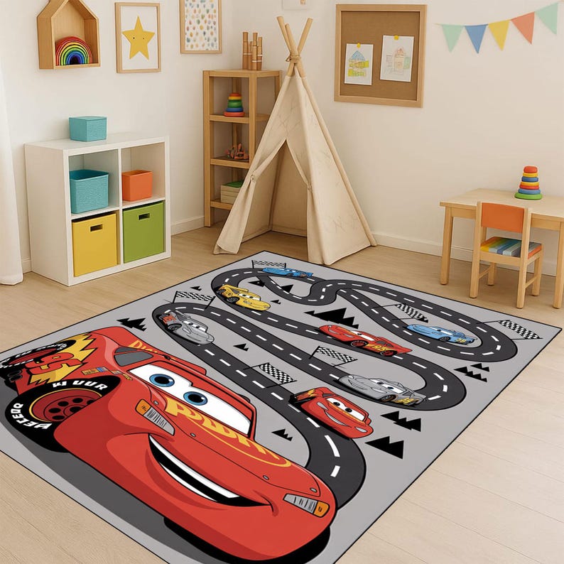 Magic Car Rug Disc Disney Cars Rug – Lightning Mcqueen Race Track Playroom Carpet - Etsy