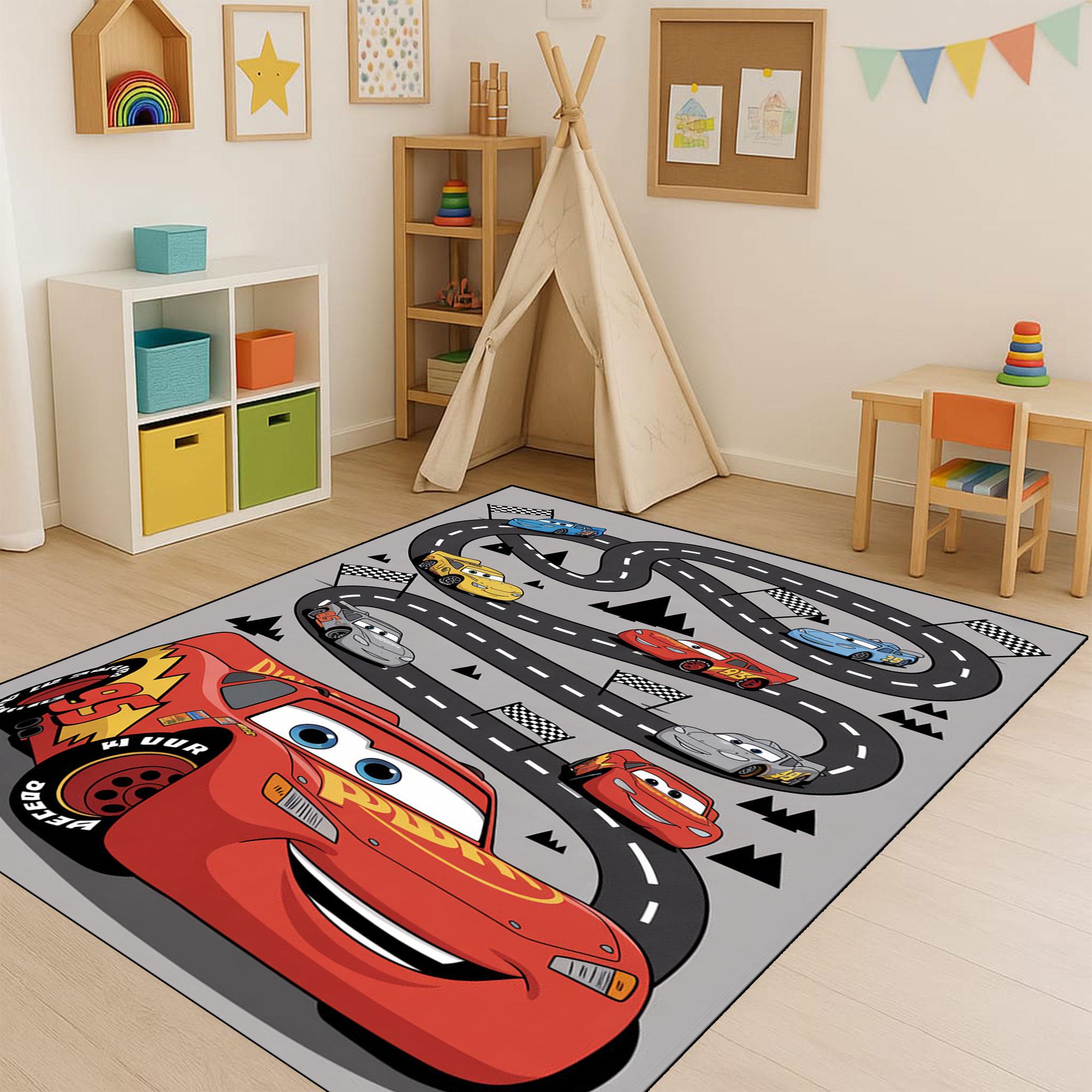 Disney Cars Road Rug Disney Cars Lightning Mcqueen Rug – Kids Racing Track Carpet With ...