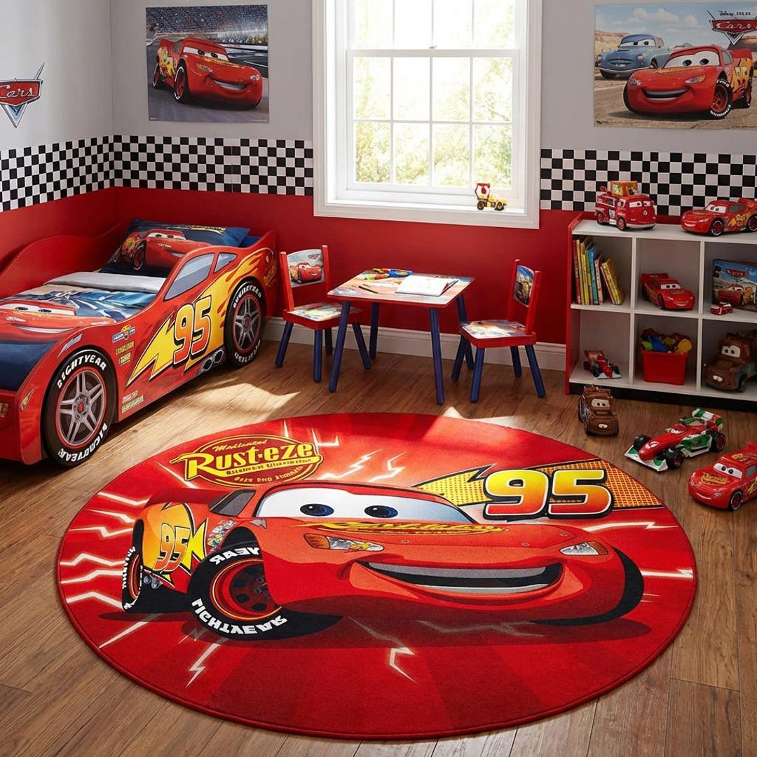 Cars 2 Rug Lightning Mcqueen Kids Rug – Red Cartoon Race Car Playroom Decor - Etsy