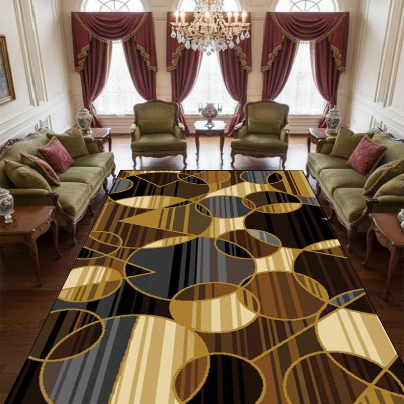Round Brown Gold Rug - Etsy