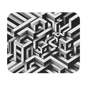 Mouse Pad (Rectangle) Black and White Lines and Boxes Optical Design 1