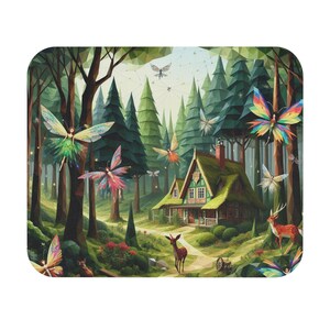Mouse Pad (Rectangle) Fairies in a Wooded Forest with Wildlife Design 2
