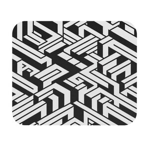Mouse Pad (Rectangle) Black and White Lines and Boxes Optical Design 2