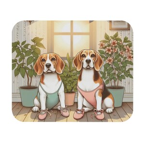 Mouse Pad (Rectangle) Beagles in Ballet Shoes Design 2