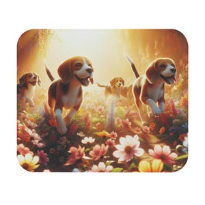 Mouse Pad (Rectangle) Beagles in Field of Flowers Design 2