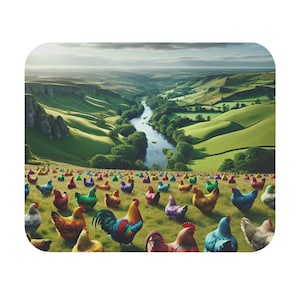 Mouse Pad (Rectangle) Colorful Chickens on Landscape