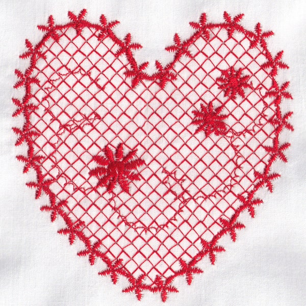 Machine Embroidered Quilt Block - Heart Design - Heart with Lattice