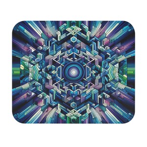 Mouse Pad (Rectangle) Blue, Green and Purple Geometric Design 7