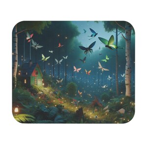 Mouse Pad (Rectangle) Fairies in a Wooded Forest with Wildlife Design 3