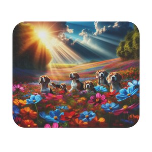 Mouse Pad (Rectangle) Beagles in Field of Flowers Design 1