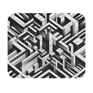 Mouse Pad (Rectangle) Black and White Lines and Boxes Optical Design 3