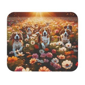 Mouse Pad (Rectangle) Beagles in Field of Flowers Design 3
