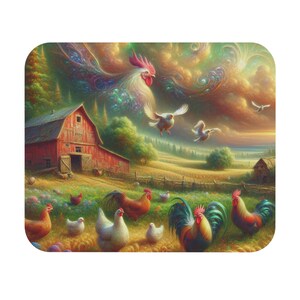 Mouse Pad (Rectangle) Roosters on a Farmyard Design 3