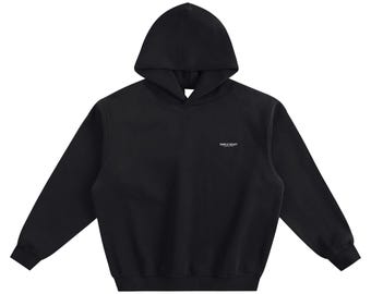 Sudadera con capucha de polar negra para hombre: sudadera gruesa y cálida con corte cuadrado moderno, prenda esencial para el invierno.