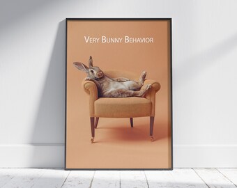 Funny Bunny Wall Art, Easter Printable Poster, Cute Rabbit Art, Minimalist Animal Print, Nursery Decor, Digital Download