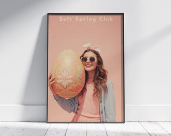 Easter printable, Easter egg poster, pastel wall art, soft girl decor, spring gallery print, chic digital poster