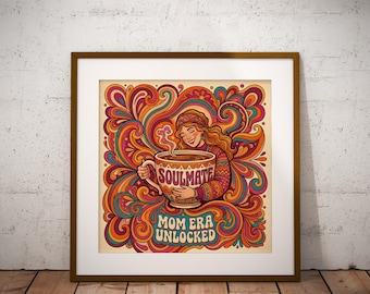 Mother’s Day Printable, Funny Mom Poster, Soulmate Coffee Art, Gift for Mom, Retro Printable Wall Art, Instant Download