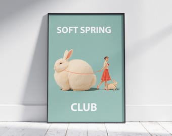 Easter Printable, Surreal Bunny Art, Teal Spring Poster, Coquette Wall Decor, Animal Fashion Print, Instant Download