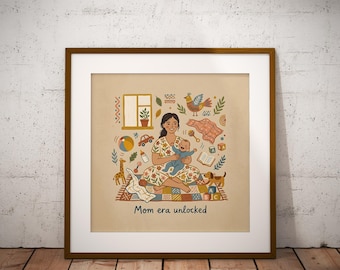 First Mother’s Day Print, New Mom Gift, Mother Baby Poster, Nursery Wall Art, Floral Mama Art, Baby Shower Decor