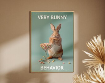 Easter Bunny Printable, Funny Rabbit Poster, Pastel Candy Wall Art, Spring Decor, Cute Animal Print, Nursery Art