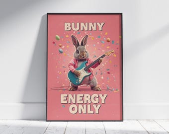 Easter Printable, Funny Bunny Wall Art, Rabbit Guitar Poster, Spring Decor, Cute Animal Print, Kids Room Download