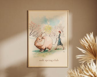 Easter Printable, Coquette Bunny Poster, Surreal Spring Art, Storybook Rabbit Decor, Instant Download