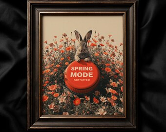 Easter Printable, Spring Bunny Wall Art, Funny Rabbit Poster, Floral Printable Decor, Whimsical Easter Bunny Print