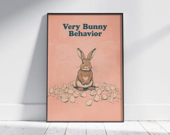 Funny Easter Bunny Print, Retro Rabbit Poster, Spring Wall Decor, Vintage Style Animal Art, Humorous Easter Download