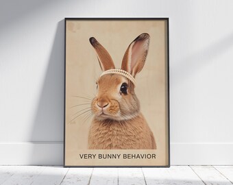 Easter Bunny Printable, Funny Rabbit Wall Art, Vintage Style Poster, Spring Decor, Cute Animal Print, Instant Download