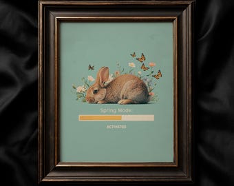 Easter Printable Bunny, Spring Rabbit Wall Art, Pastel Floral Poster, Butterfly Decor, Cute Seasonal Download