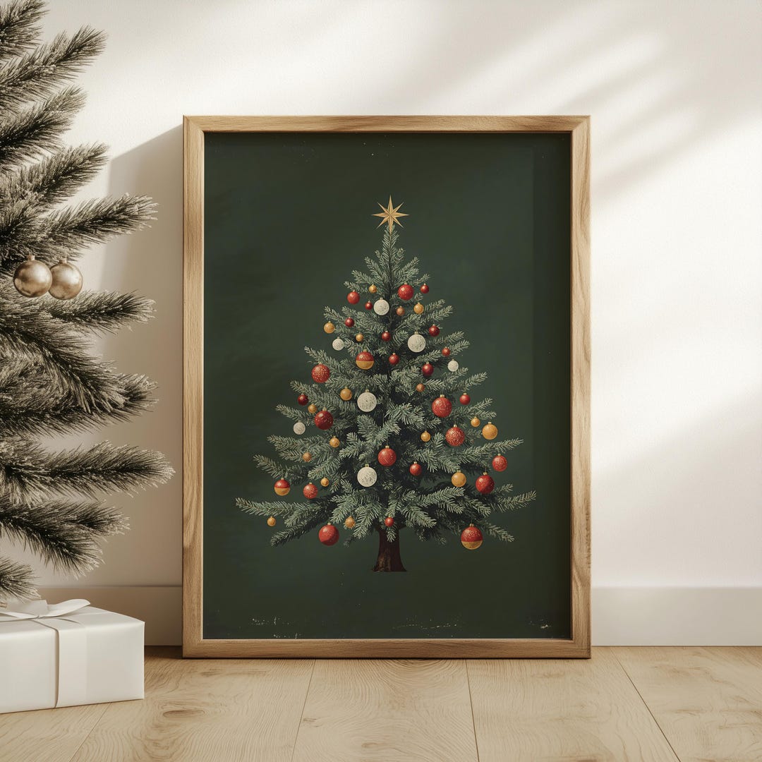 Vintage Christmas Tree Art Print, Retro Holiday Decor (digital Download