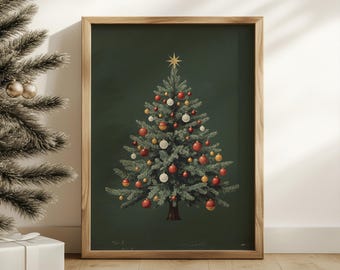 Vintage Christmas Tree Art Print, Retro Holiday Decor (Digital Download)