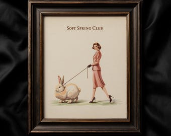 Easter Printable, Fashion Bunny Art, Retro Rabbit Wall Decor, Anthropomorphic Animal Poster, Soft Spring Club Print