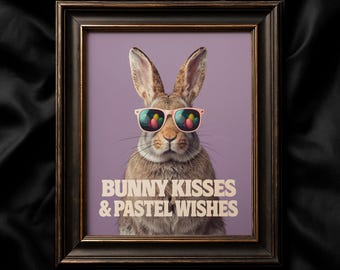 Easter Printable, Bunny With Sunglasses, Funny Easter Wall Art, Pastel Quote Poster, Spring Decor, Printable Poster