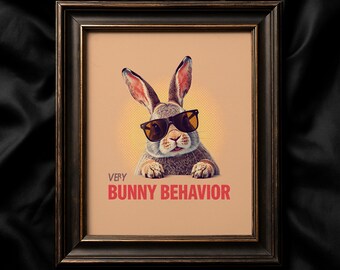 Cool Bunny Poster, Easter Printable, Funny Rabbit Art, Retro Animal Print, Hipster Bunny Wall Decor, Instant Download