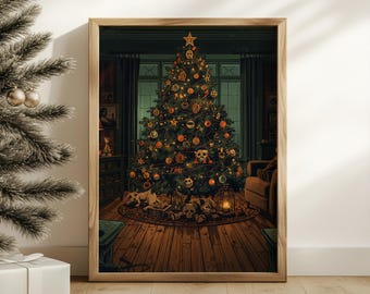 Gothic Christmas Tree Poster, Vintage Horror Holiday Decor (Digital Download)