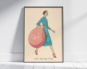 Easter Printable, Fashion Egg Poster, Coquette Spring Wall Art, Surreal Pink Decor, Teal Dress Print, Instant Download
