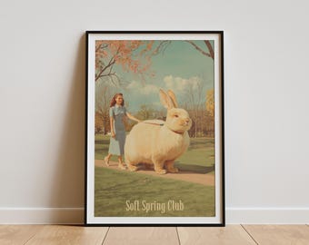 Easter printable, bunny wall art, rabbit poster, vintage spring decor, whimsical nursery print, pastel digital download