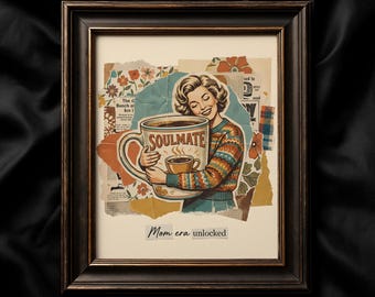 Mom Era Unlocked, Mothers Day Gift Print, Retro Coffee Poster, Vintage Kitchen Wall Art, Funny Mom Decor