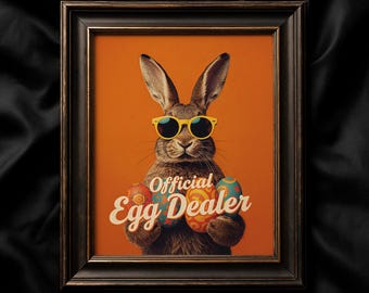 Easter printable, Funny bunny poster, Egg Dealer wall art, Easter wall decor, Rabbit print, Instant download