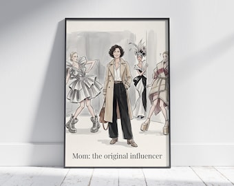 Mothers Day printable art, stylish mom poster, fashion sketch wall decor, humorous mother gift, neutral home print