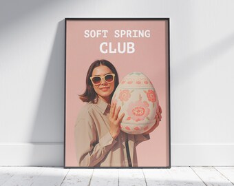 Coquette Easter Poster, Pink Egg Wall Art, Spring Printable Decor, Retro Fashion Print, Digital Download