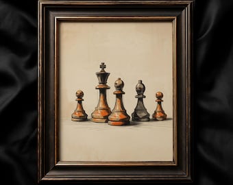 Vintage Chess Print, Strategy Game Art (Digital Download)