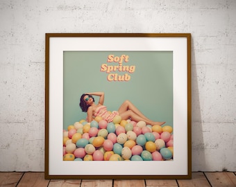 Easter printable, pastel egg poster, retro spring wall art, coquette decor, soft girl print, instant download