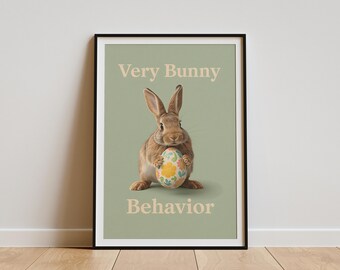 Easter bunny wall art, pastel rabbit printable, spring nursery decor, whimsical animal poster, kids room digital download