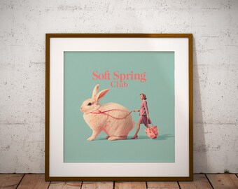 Easter Printable, Coquette Bunny Art Print, Surreal Spring Wall Decor, Soft Pink Poster, Whimsical Dining Room Art