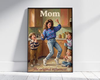 Mothers Day wall print, retro mom kitchen poster, funny mom gift, 80s style printable, gift for mama
